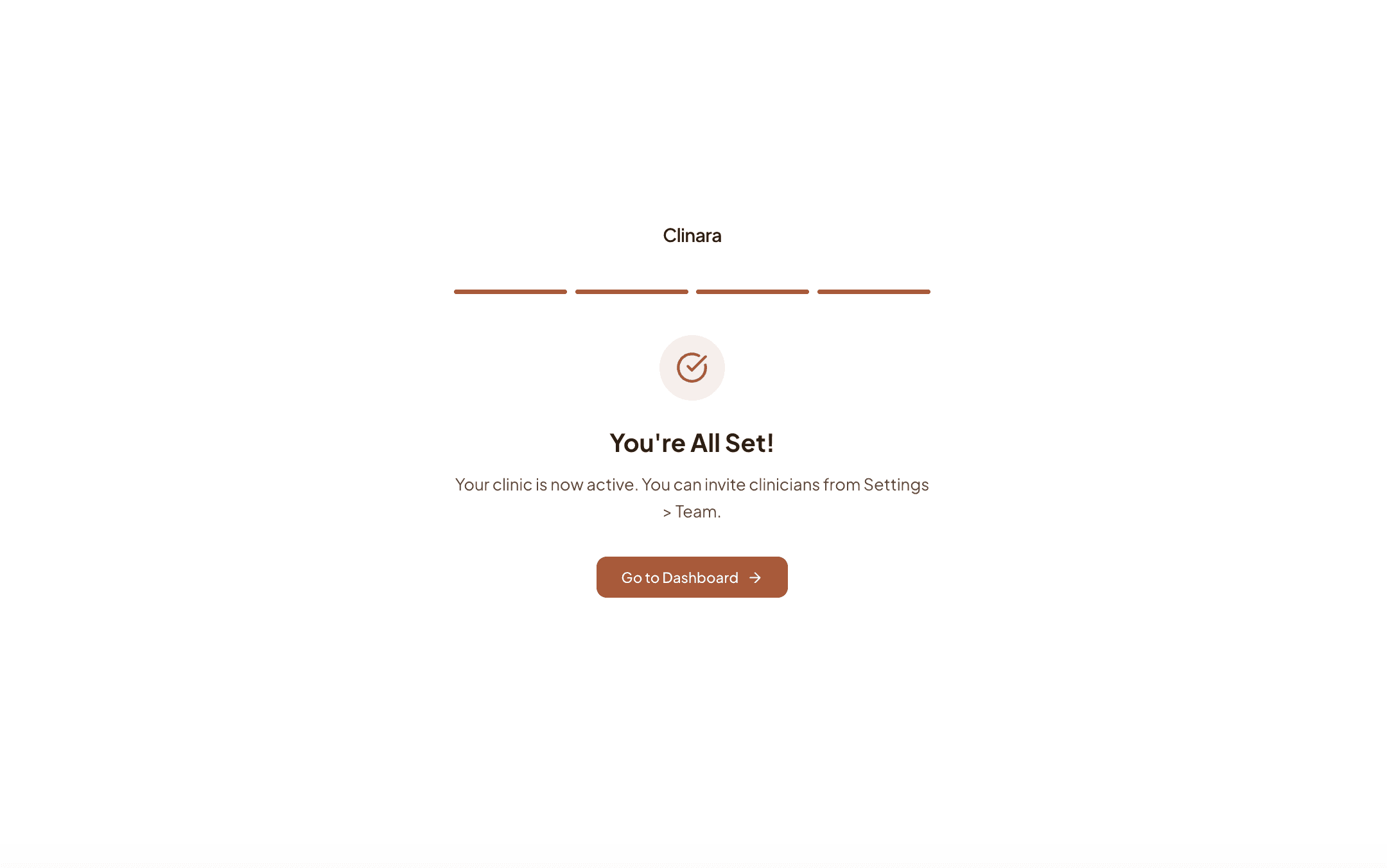 Clinic activation confirmation screen