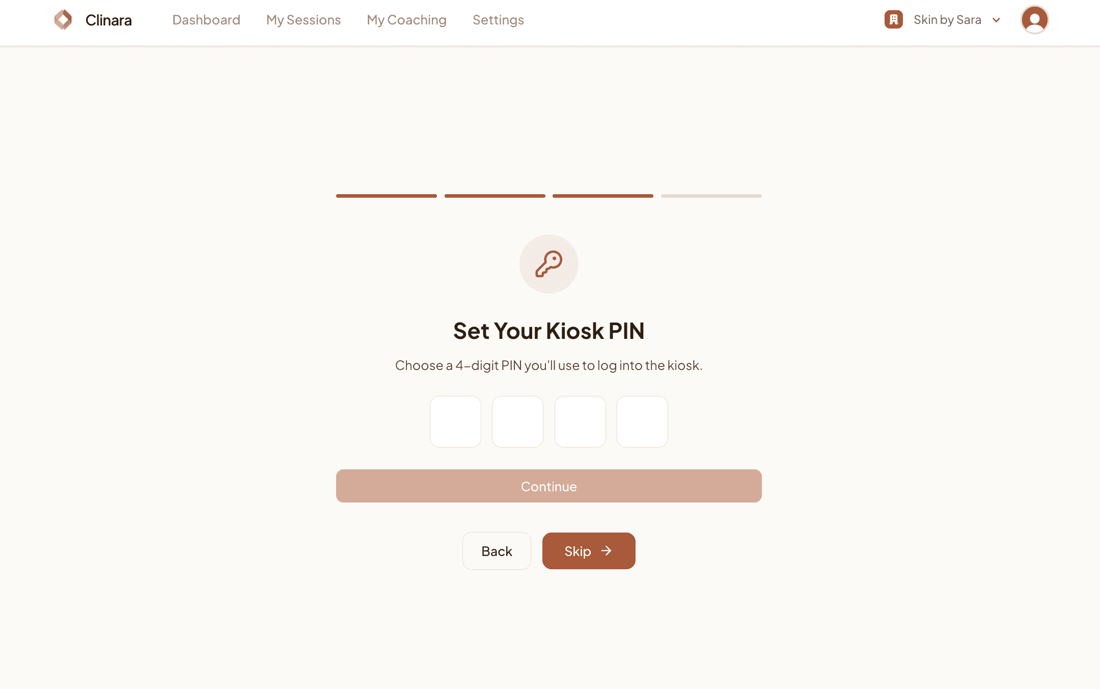 Set Your Kiosk PIN step in onboarding