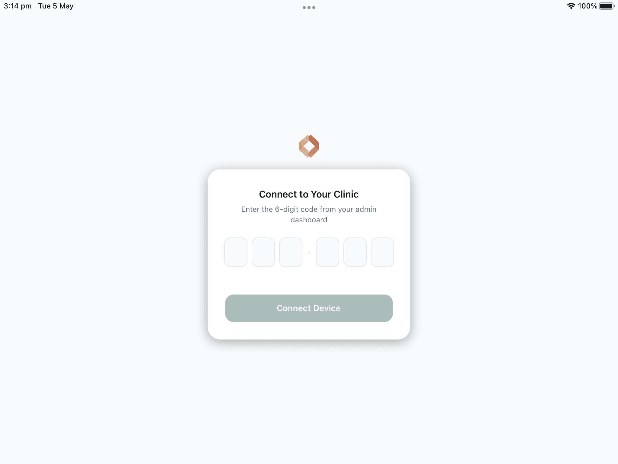 Clinara app showing Connect to Your Clinic screen with code entry